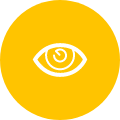 Gelber Kreis mit weißen Augen Icon.