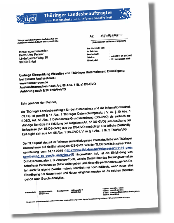 Brief vom Thüringer Landesbeauftragten für Datenschutz.